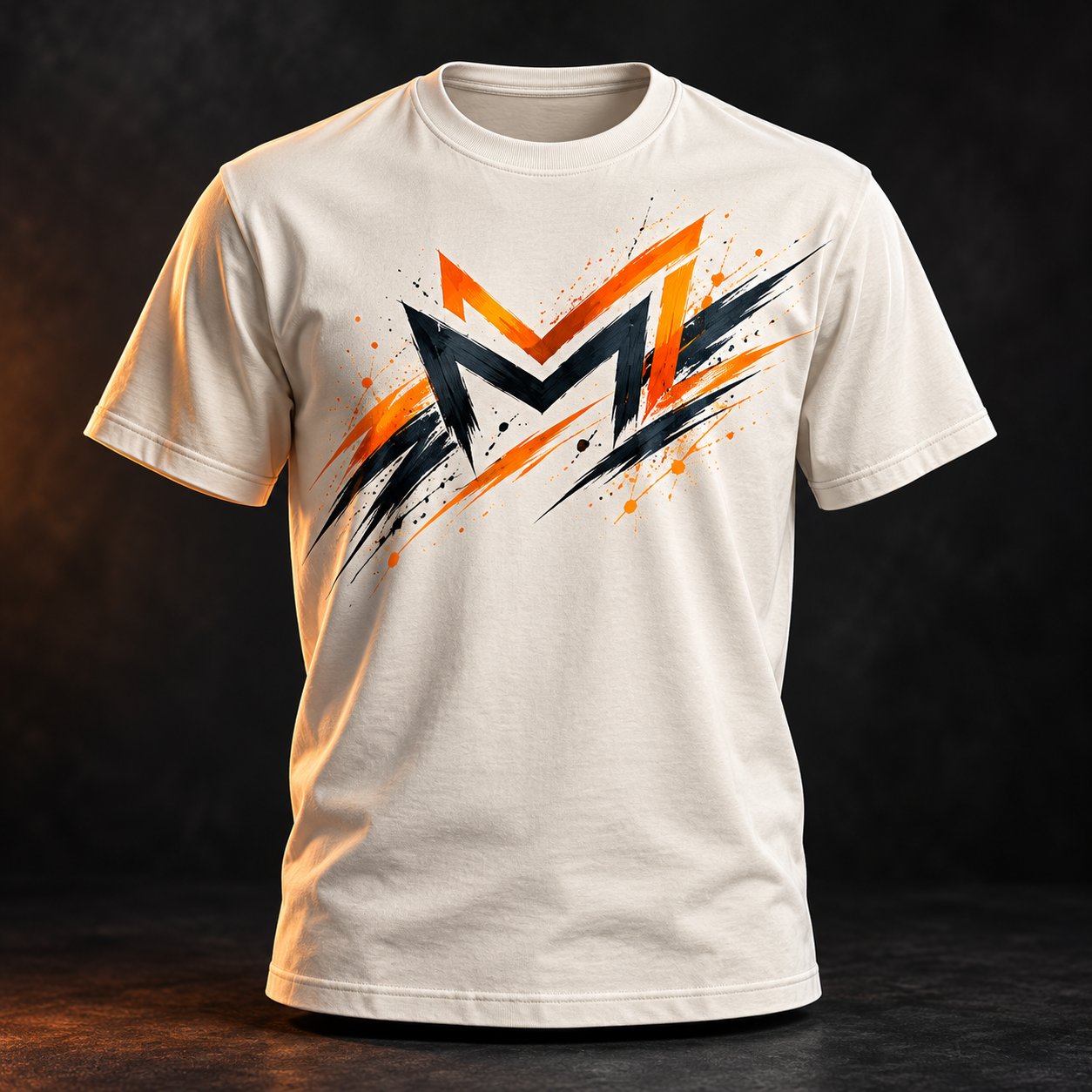 Off-white classic tee with orange and charcoal design