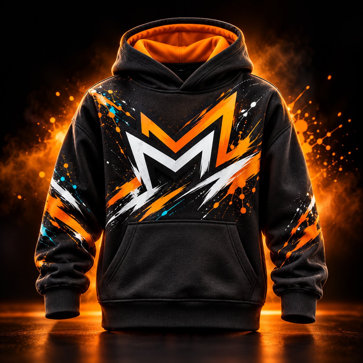 Youth hoodie with playful orange and white graphic